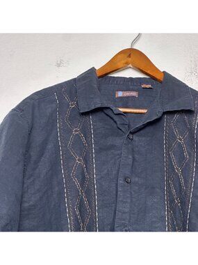 VTG Centro Button Up Casual Shirt Men XL Black Hawaiian Retro Indie Embroidery